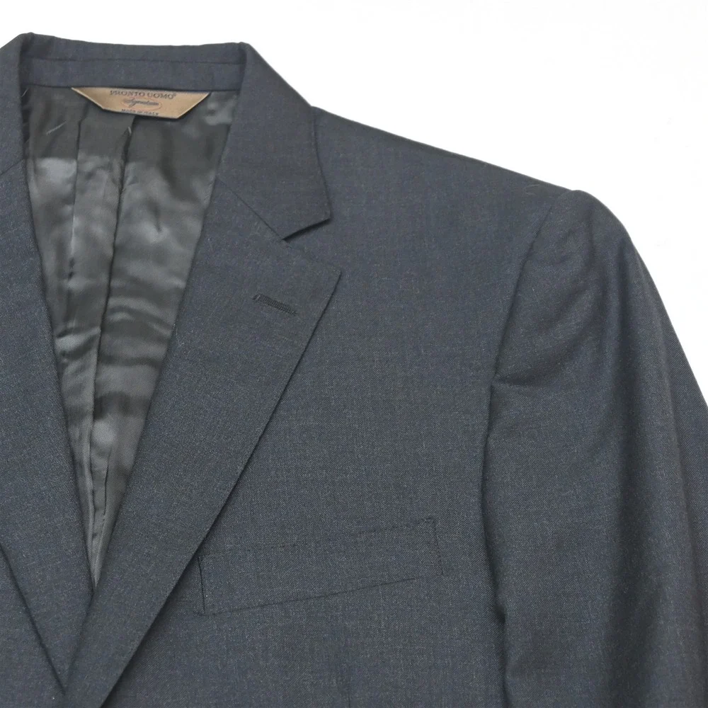 Pronto Uomo 38R 32x32 Charcoal Gray 100% Wool Italy Made Mens Jacket Pants Suit